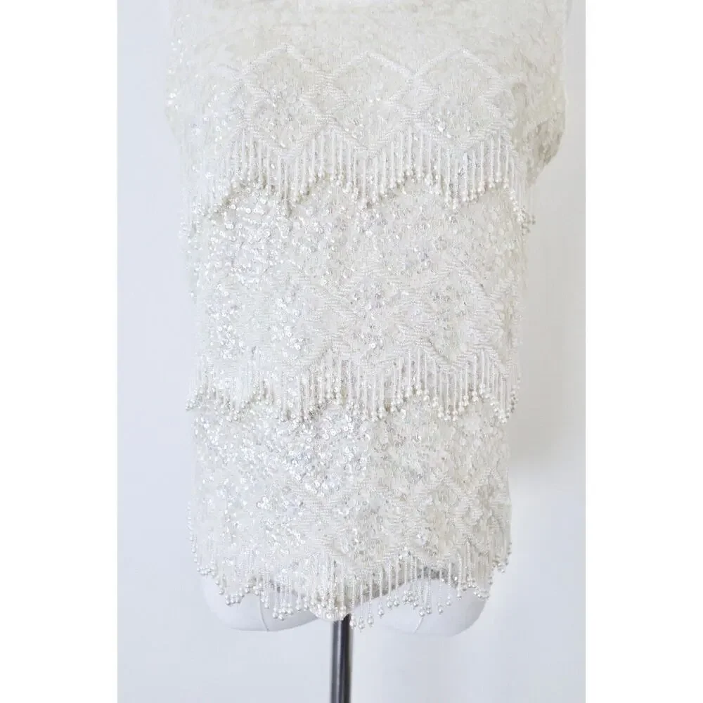 Vintage 1960s Mai Ling Beaded Shell Top Made In Hong Kong Sleeveless Cream - Picture 3 of 12